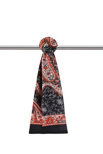 Bursa İpek Black Paisley Pattern Soft Shawl