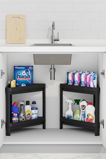 Mutfak Köşesi Triangle 2-Tier Corner Shelf Organizer, under Sink Organizer, Stand Rack for Bathroom Cabinet Organizer