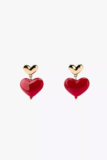 CHARMLUCKY Steel Red Heart Heart Earrings