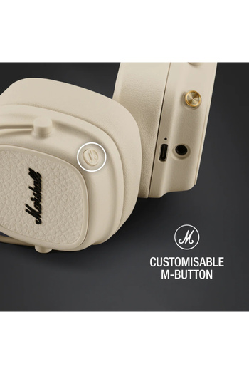 Marshall Marshall Major V Wireless Headphones, 100H Playtime, Wireless Charging – Cream