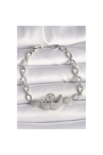 Skygo Brass Silver Color Zircon Stone Swan Figure Drop Chain Model Women's Bracelet - Tj-Bb6850