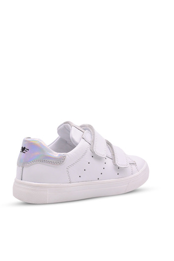 kids A more Papillon Double Velcro Leather Girls' Shoes White-silver
