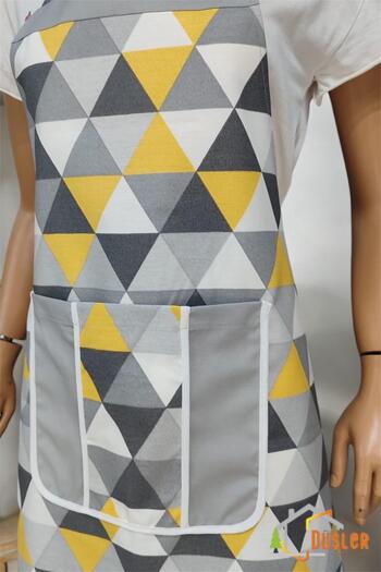 DÜŞLER EV TEKSTİLİ Geometric Patterned Kitchen Apron with Pockets