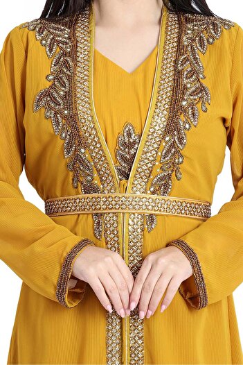 IKKXA Crystal Bliss Handcrafted Yellow Kaftan IKW9857