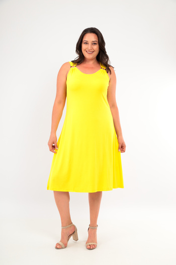 MAMAYAGA Women's Crew Neck Thick Strap Buckle Detail Comfortable Fit Summer Plus Size Curve Viscose Casual Dress
