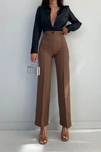 Livik Brown Grass Women's Loose 90's Super High Loose Leg Palazzo Trousers