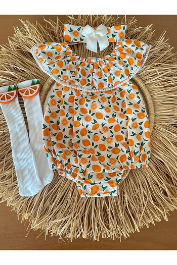 EBRU ÖZÖRGÜCÜ Girl's Fruity Jumpsuit Bandana and Socks Set