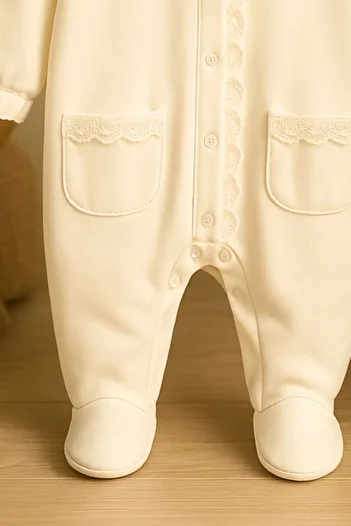 Minytrendy Baby Girl Newborn Jumpsuit Vintage Hospital Release Mevlüt Bonnet Suit-Ecru