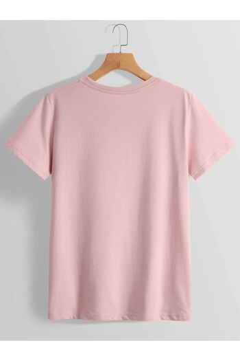 DUBU BUTİK Relax Bear Single Jersey T-Shirt - Pink Printed Oversize Crew Neck T-Shirt