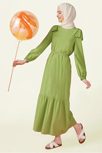 Alvina Belted Cotton Textured Dress - 42615