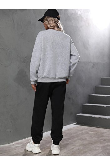 Mythologie California W.C Gray Sweatshirt Black Jogger - Bottom Top Tracksuit Set Oversize Crew Neck