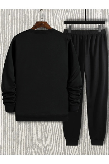 Mythologie Black Eagle Jogger Sweatshirt Bottom Top Tracksuit Set Oversize Printed Crew Neck