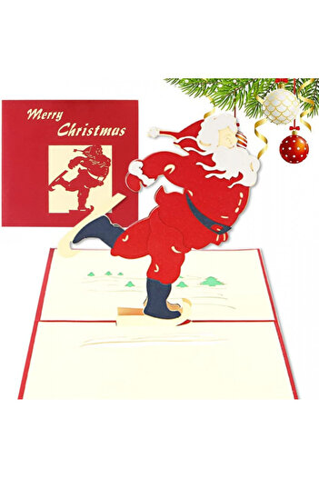 Karll 3D Christmas card, cardboard, red/beige, 15 x 15 cm