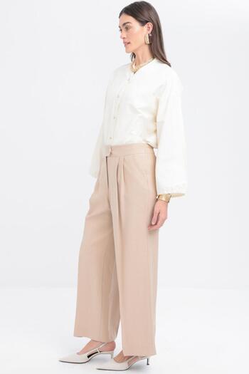 ALLDAY Beige-Pleated Wide Leg Pants