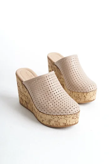 bolemo Beige Women's Closed Toe Sabu Wedge Heel Slippers
