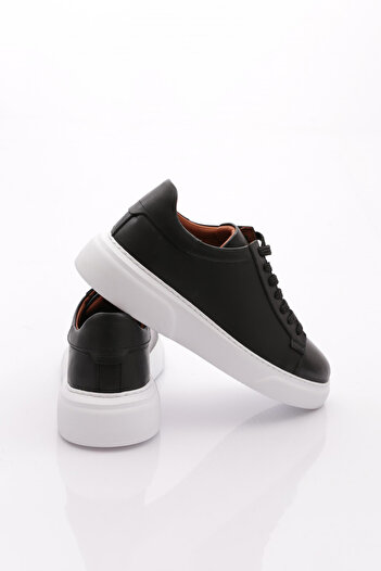 DGN Erkek Sneakers Ayakkabı Hakiki Deri Siyah Antik Beyaz 221525