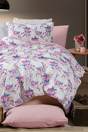 MyStory Home Set cuvertură dublă cu cearșafuri elastice Roseto-Dried Rose