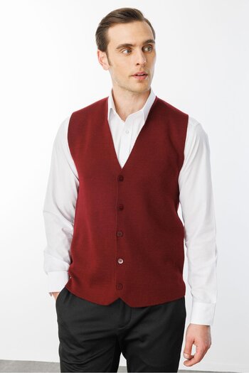Desen Triko Men's Fine Knitwear Plain Vest Claret Red