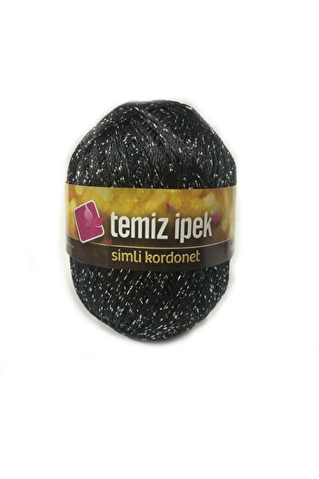 Eloy Temiz Ipek Simli Kordonet Etamin Nakış Ipliği 100 gr Renk Siyah X Gümüş Sim