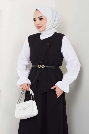 benguen Vest Skirt Suit - Black 5704
