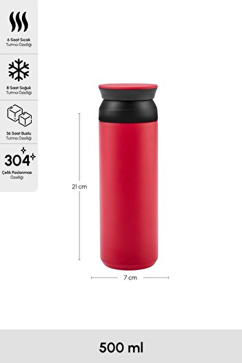 Karaca Rainbow Red Stainless Steel Thermos 500 ml (KEEPING HOT/COLD UP TO 8 HOURS)