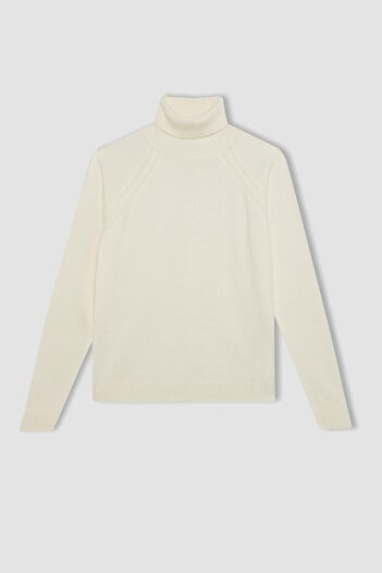 DeFacto Girl's Ecru Turtleneck Basic Plain Knitwear Sweater R1953A624Wn