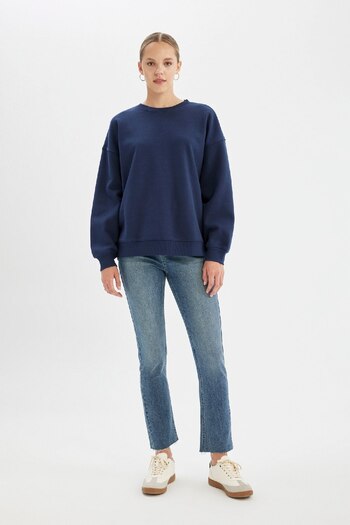 DeFacto Oversize Wide Fit Crew Neck Χοντρό Basic απλό φούτερ Y1346az24wn