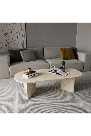 ALONEX HOME Diana Elips Mermer Desenli Orta Sehpa Modern Sehpa, Traverten Sehpa, Modern Sehpa, Ekonomik Sehpa