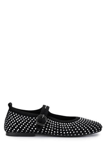 Tamer Tanca Women's Genuine Leather Black Suede Ballerina Shoes