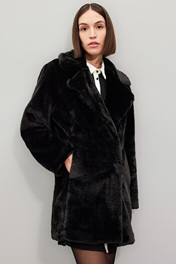 DeFacto Oversize Long Plush Coat - Snap Closure, Pockets A4650Ax24Wn