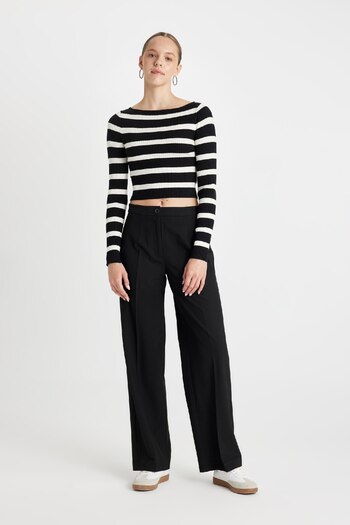 DeFacto Slim Fit Slim Fit Striped Boat Neck Knitwear Sweater C9217Ax24Wn