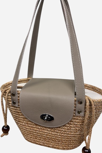 MaVaux Lily Genuine Leather Jute Straw Look Inner Lined Shoulder Bag