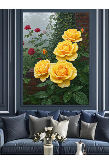 ekart Yellow Roses and Freshness Decorative Canvas - Mdf Wooden Painting