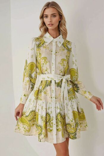 Hiccup Printed Long Sleeve Belted Mini Dress