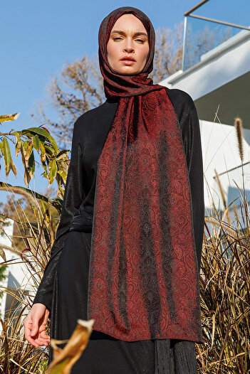 Mooncorn Moren Pattern Shine Line Σάλι Μαύρο-Κόκκινο