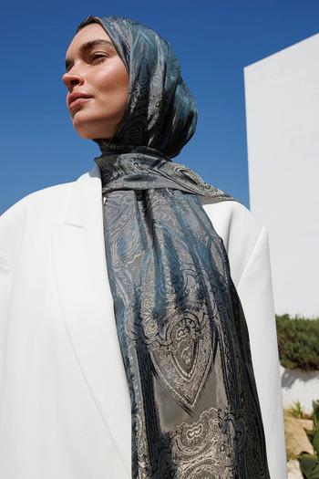 Mooncorn Şal Shine Line - Albastru Petrol & Bej