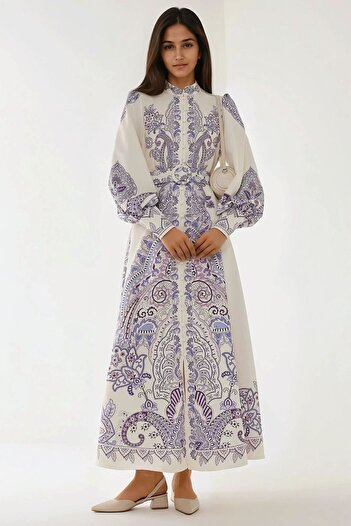 Hiccup Printed Long Sleeve Belted Maxi Dress