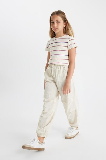 DeFacto Girl's Gray Parachute Jogger Pants with Elastic Waist and Legs and Pockets D0646A824Sm