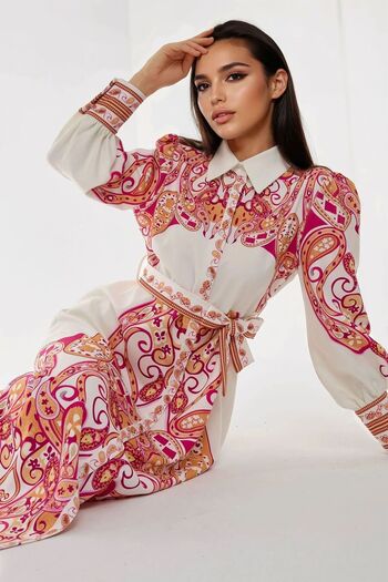 Hiccup Printed Long Sleeve Belted Maxi Dress