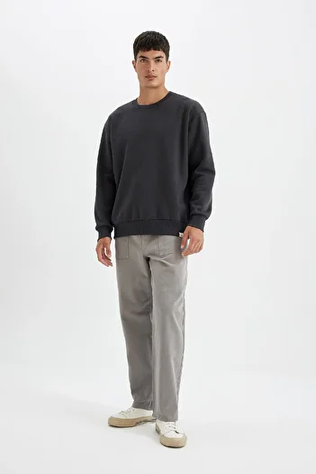 DeFacto Oversize Wide Fit Crew Neck Thick Basic απλό φούτερ T5139az24au
