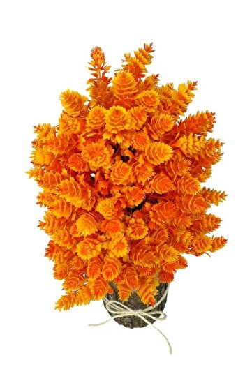 Nettenevime Yapay Çiçek Bonsai Ağacı Turuncu Kozalaklı Kütük Saksıda Dekoratif Yapay Ağaç Bonzai 30*15 CM