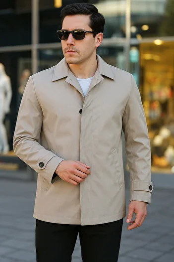 gm giyimarket Men's Classic Collar Quilted Water Repellent Trench Coat