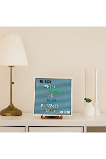 HippoDeco Decorative Letter Board, White Wooden Framed Blue Felt Letter Board, (Black Letter) Baby Memory Board