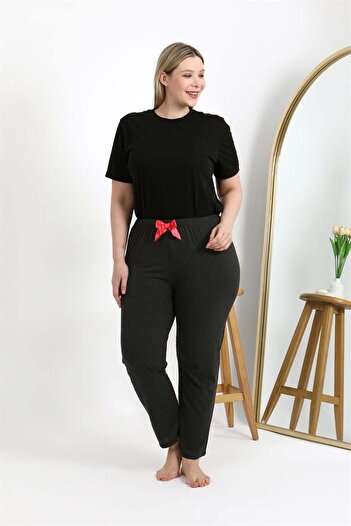 modaserdem Mdsrdm Women's Plus Size Single Bottom Pajamas Anthracite-100% Cotton