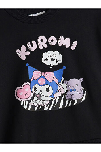 LC Waikiki LCW Kids Black Crew Neck Kuromi εμπριμέ φόρεμα για κορίτσια