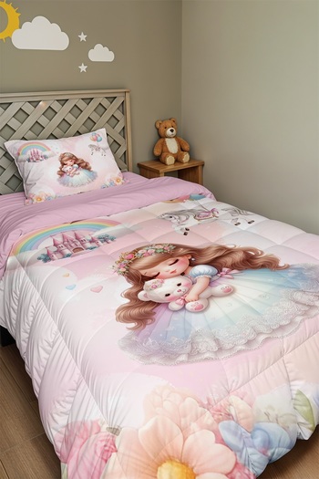 EVPANYA Princess Patterned Single Duvet and Pillowcase with Teddy Bear
