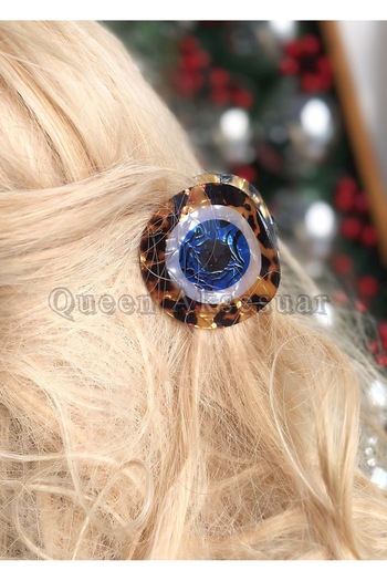 QUEEN AKSESUAR Luxury Pearlescent Round Eye Bone Metal Latch Evil Eye Buckle Brown Leopard Fashion Trend