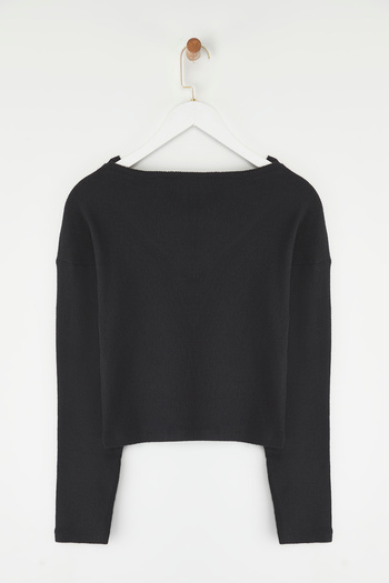 Edit by Trendyol Stretchy Corded Black Lace Blouse - Fitted, Regular Knitted TEDAW25BZ00014