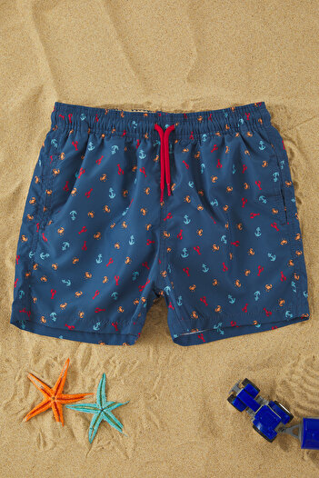 TRENDYOLKIDS Μπλε Navy Boy's Marine εμπριμέ σορτς μαγιό TKDSS25DS00000