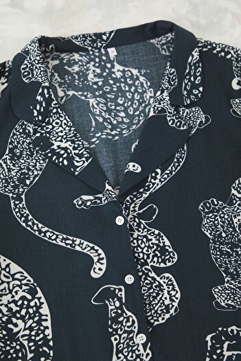 Trendyol Curve Anthracite Tiger Pattern Collar Woven Pajamas Set Tbbss24Ai00072